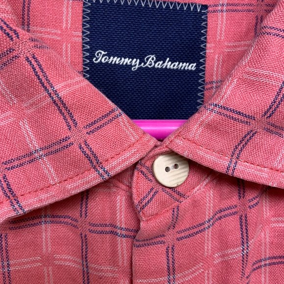 Tommy Bahama Island Zone Silk Blend Shirt Mens Size Large Pink Windowpane - Picture 2 of 6